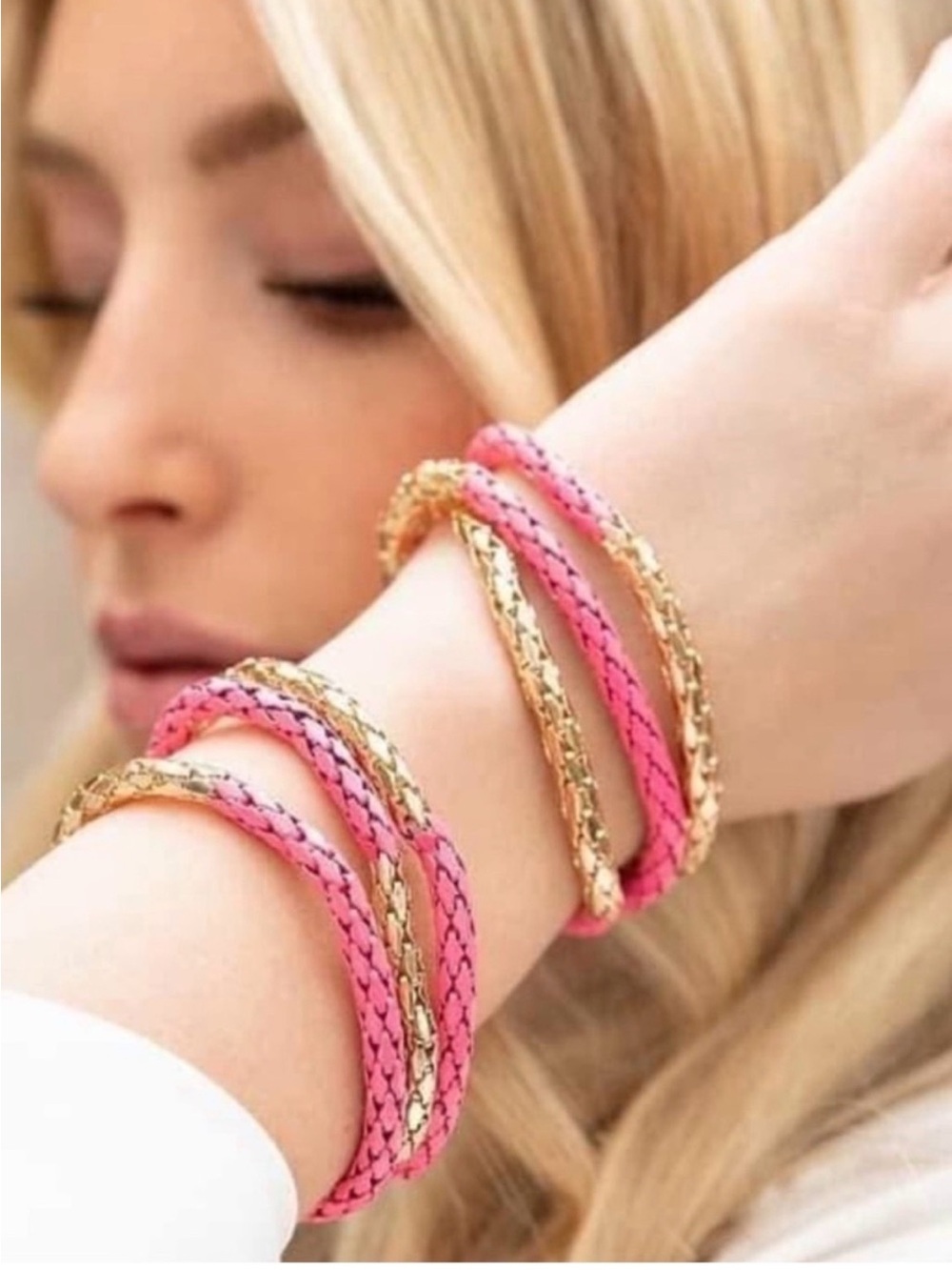 Plunder Lilly Claire Set of 3 Hot pink and gold woven mesh bangle set